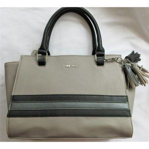 Nine West Double Handle Purse Tote Bag Taupe Color Black Trim Zipper Top Closure